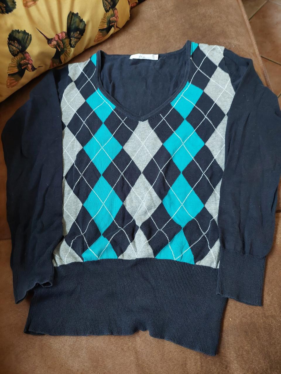 3 geruite damestruien mt Large grijs, marine