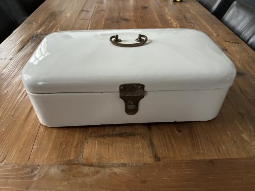Antieke Emaille broodtrommel wit