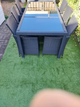 Te koop in redelijke staat wicker tuinset inclusief kussens