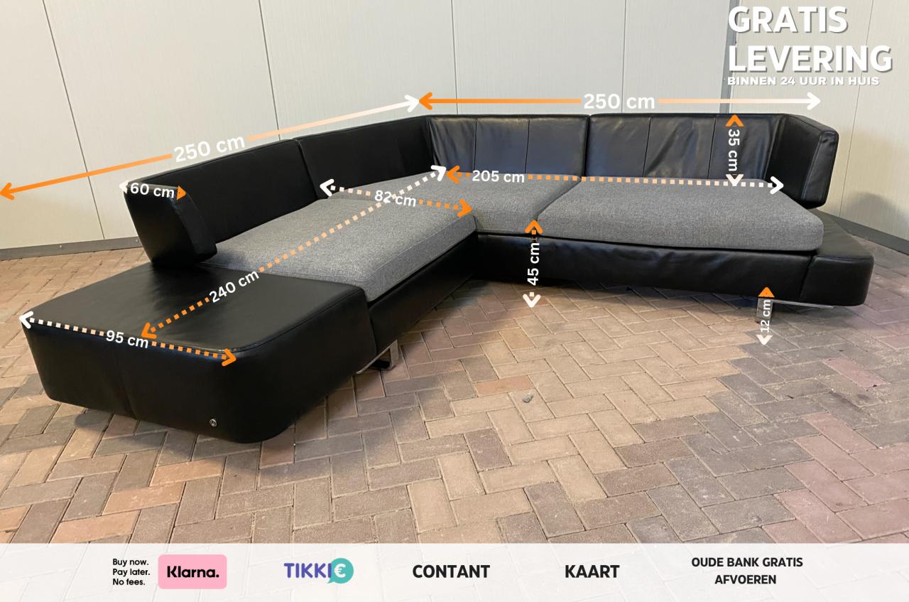 Natuzzi Opus Zwarte Leren Hoekbank-Gratis Levering NL
