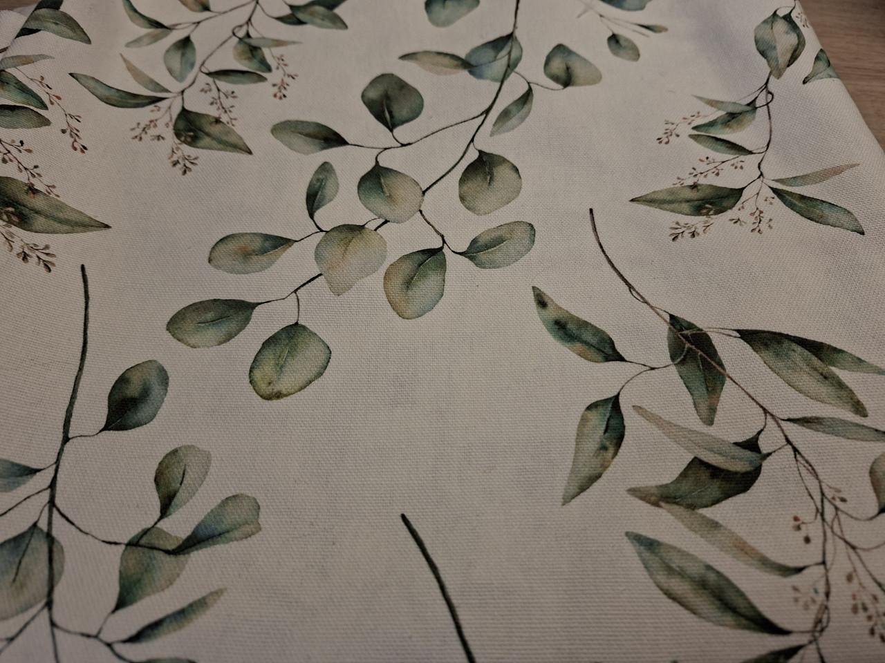 Lap stof crème met bladeren decoratie, 1,15x 2,8 m