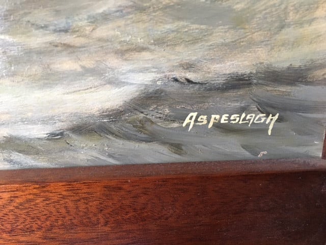 Echt schilderij....Zeilschip op zee. in houten lijst.