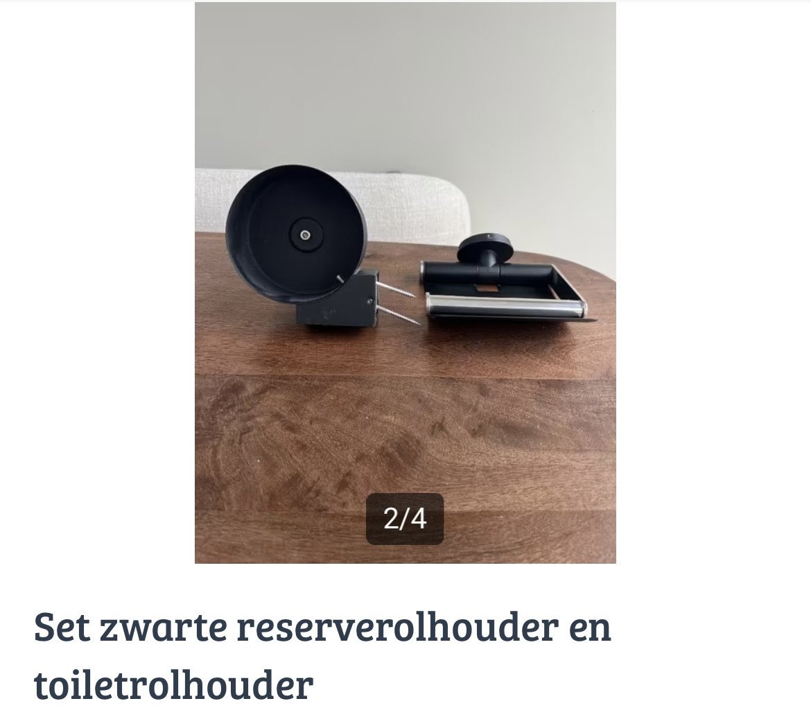 Set zwarte reserverolhouder en toiletrolhouder