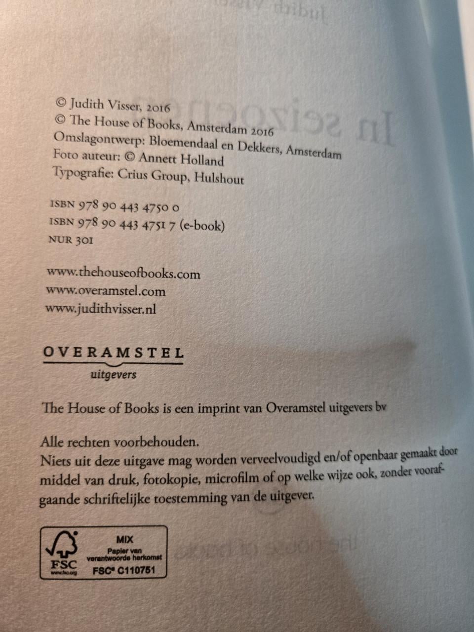 Boek: In seizoenen, 1e druk 2016  Judith Visser.