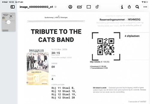 Te koop 4 toegangskaarten Tribute of the Cats