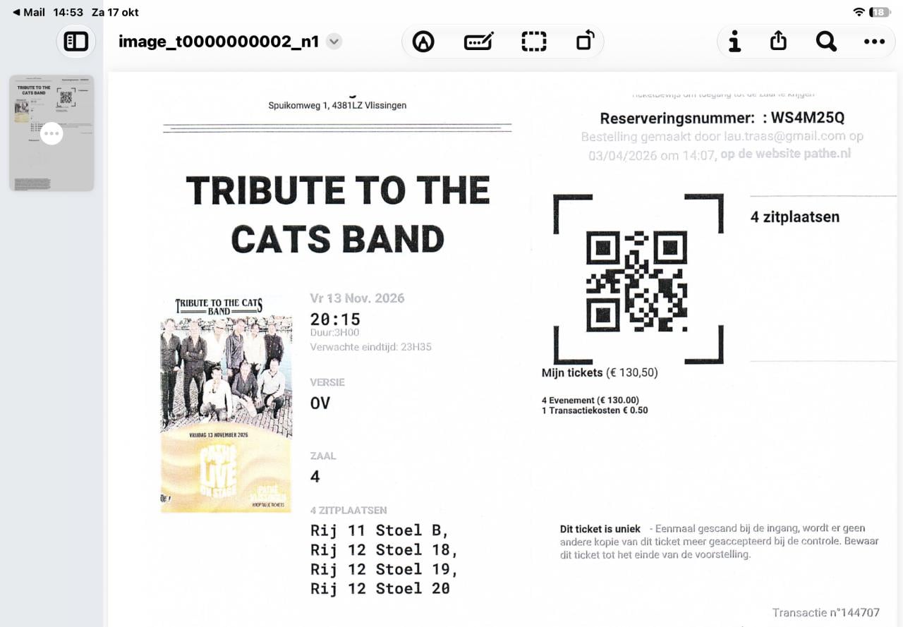 Te koop 4 toegangskaarten Tribute of the Cats