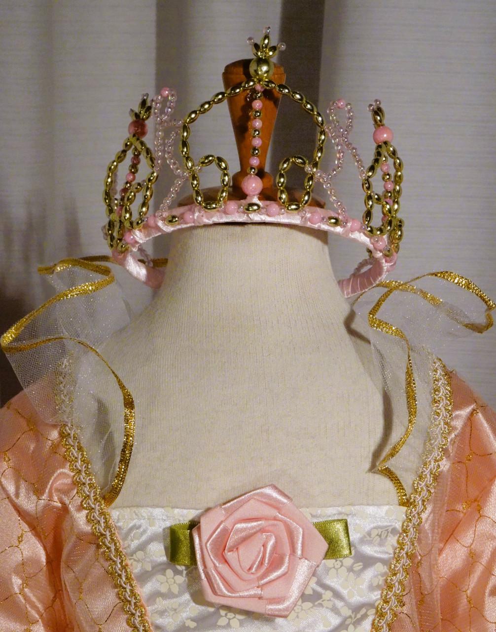 Nieuw ! Maat 128-134 Lange Zalmroze Barbie Prinsessenjurken + Kroon