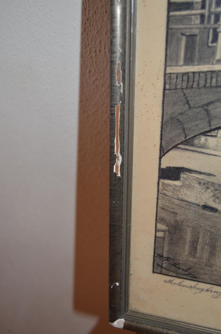 Ets of houtskool Molensteegbrug in Leiden