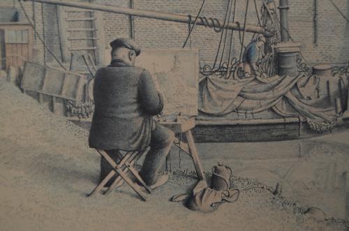 Litho/grafiek Jan Strube 1954 Kade van Veere