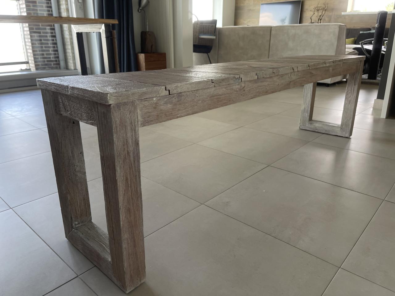 Eetkamer set massief gerecycleerd teak – modern landelijk – whitewash