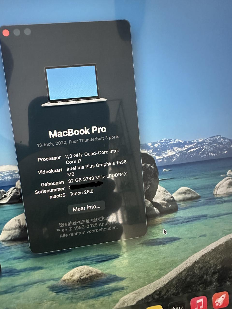 13 inch MacBook Pro uit 2020 met 32gb RAM en 2 TB SSD