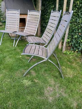 Tuinstoelen,  4 stuks, van RVS met teak