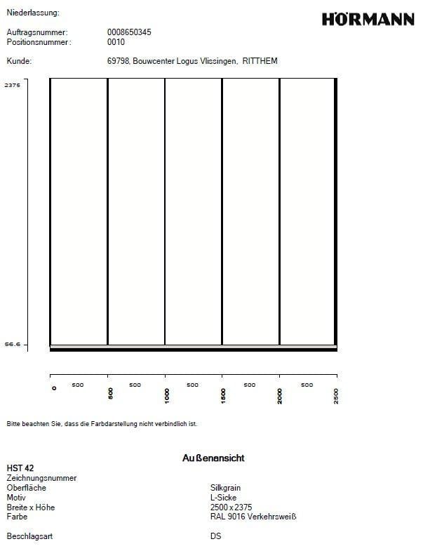 Hörmann zijdelingse-sectionaaldeur 2375x2500 mm NIEUW