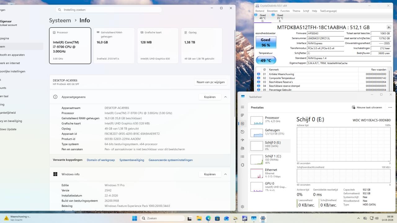 Complete HP ProDesk 400 G6 SFF i7-9700 16Gb 512Gb+1Tb Win11 24" 220€