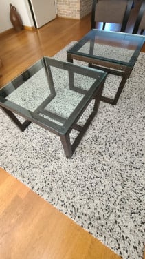 Salontafel glazen blad met houten onderstel
