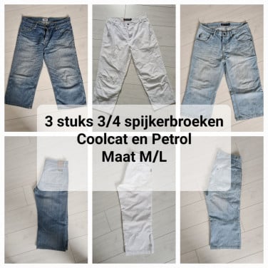 3 stuks 3/4 spijkerbroeken, Coolcat en Petrol Maat M-L