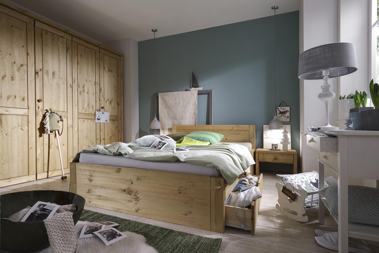 Massief grenenhout. Bed ODIN met bedlades. Natuur of in Wit