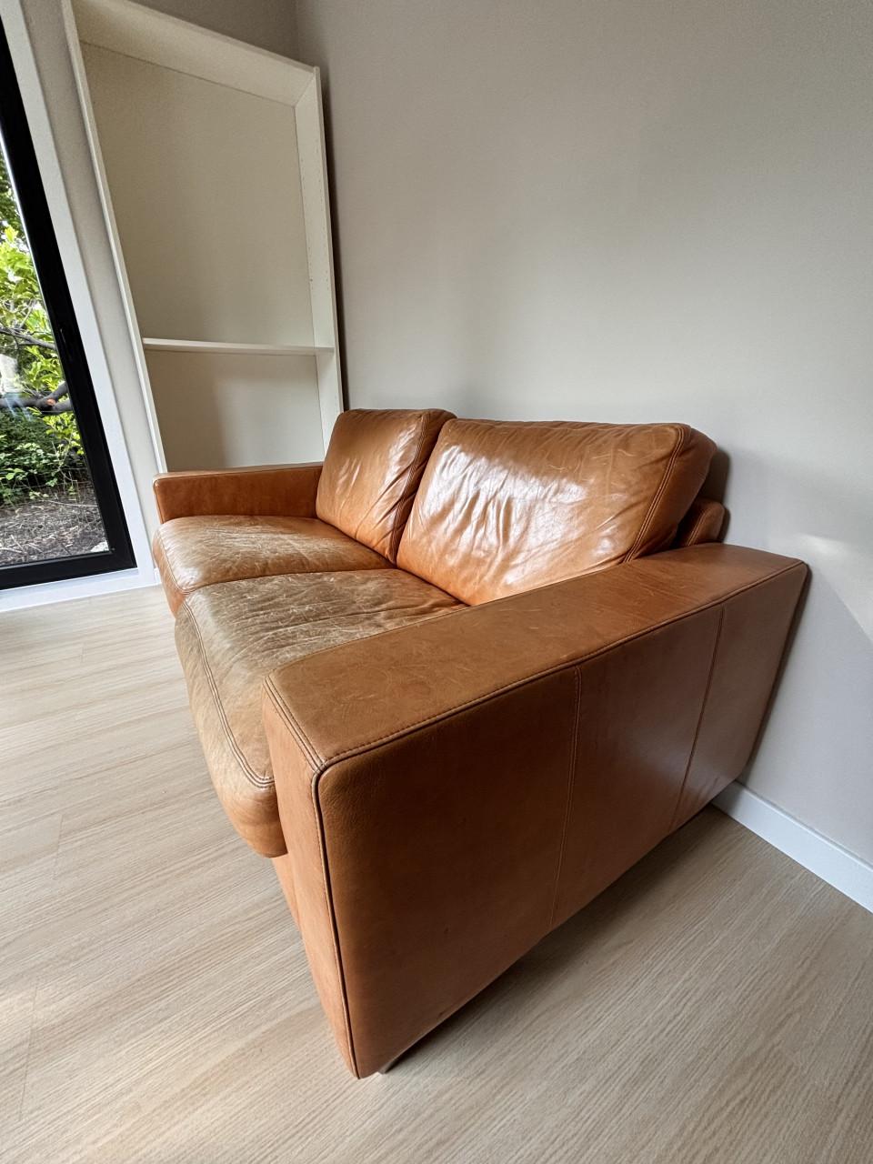 Cognac kleur leren 2,5 zitbank