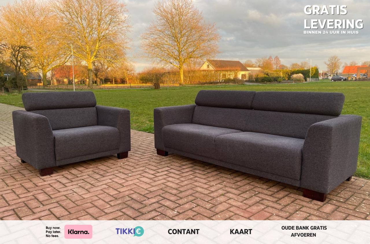 Montèl Donkergrijze Stoffen Bankstel– Gratis Levering NL