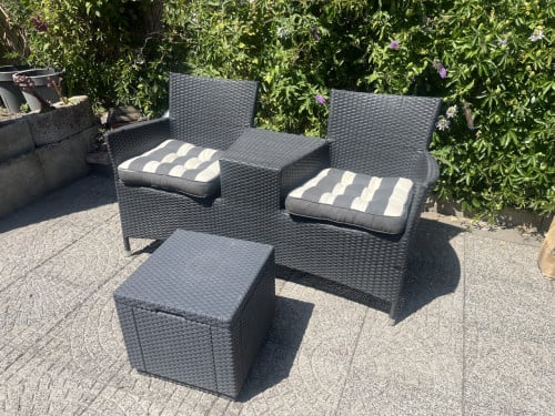 Tuinbankje met tafel, en los tafeltje kunststof  Antraciet