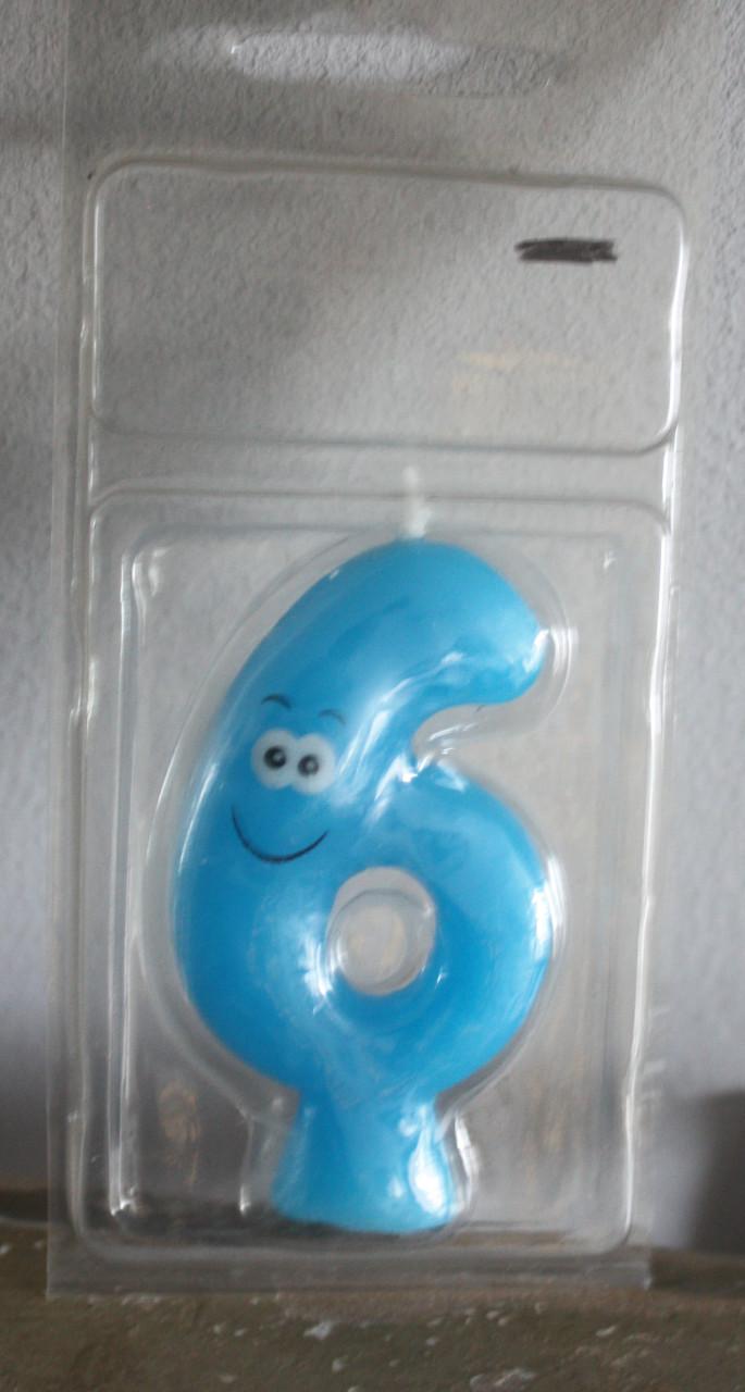 Blauw kaarsje cijver nr 6