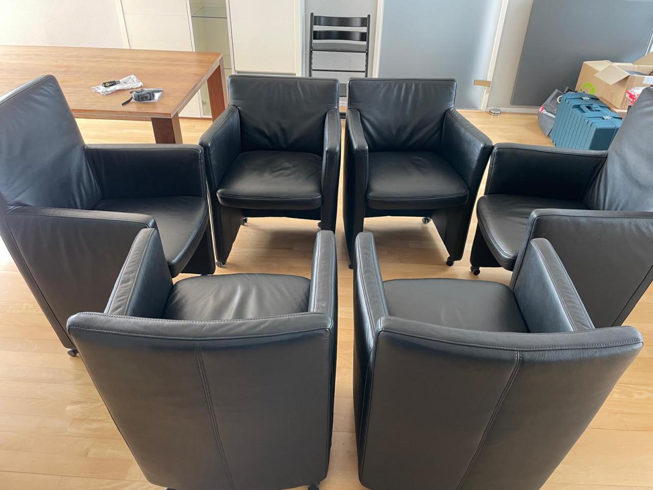 6 lederen eetkamerstoelen