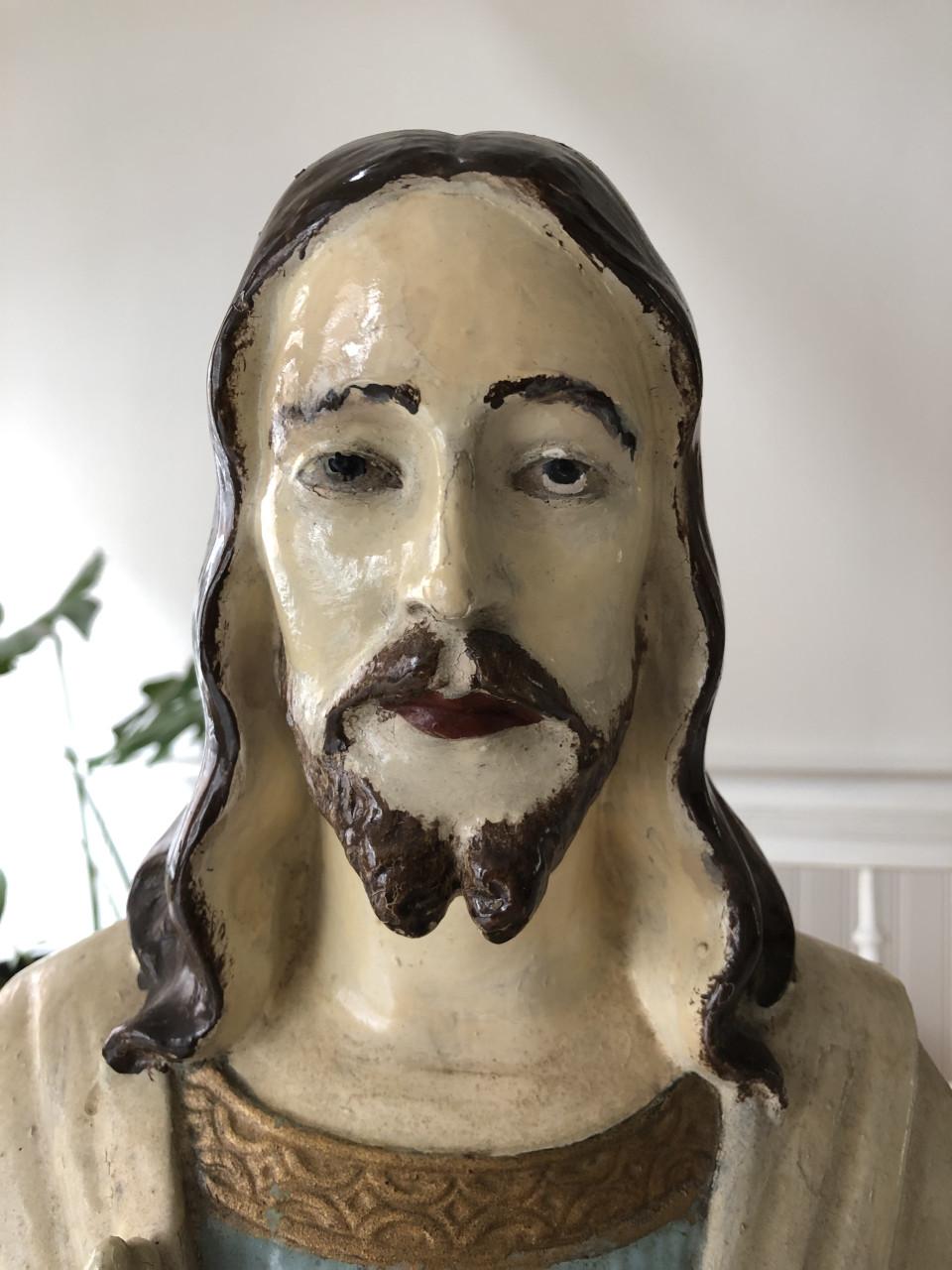 Mooi groot brocante heilig Jezus Christus borstbeeld van gips