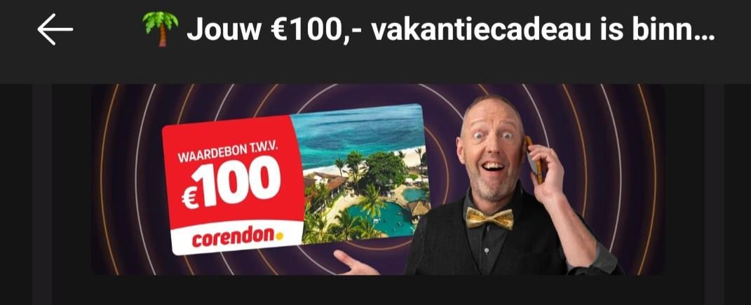 Waardebon van Corendon twv €100,-