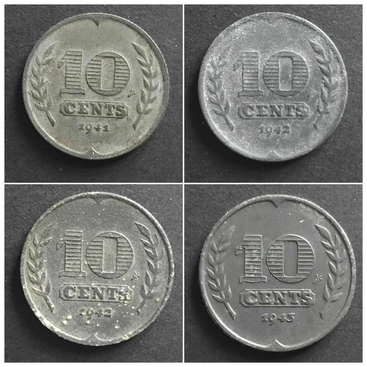 1941 1942 (2x) 1943 Zinken Dubbeltjes 4x
