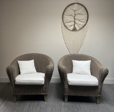 Prachtige rotan fauteuils met kussens - als nieuw!