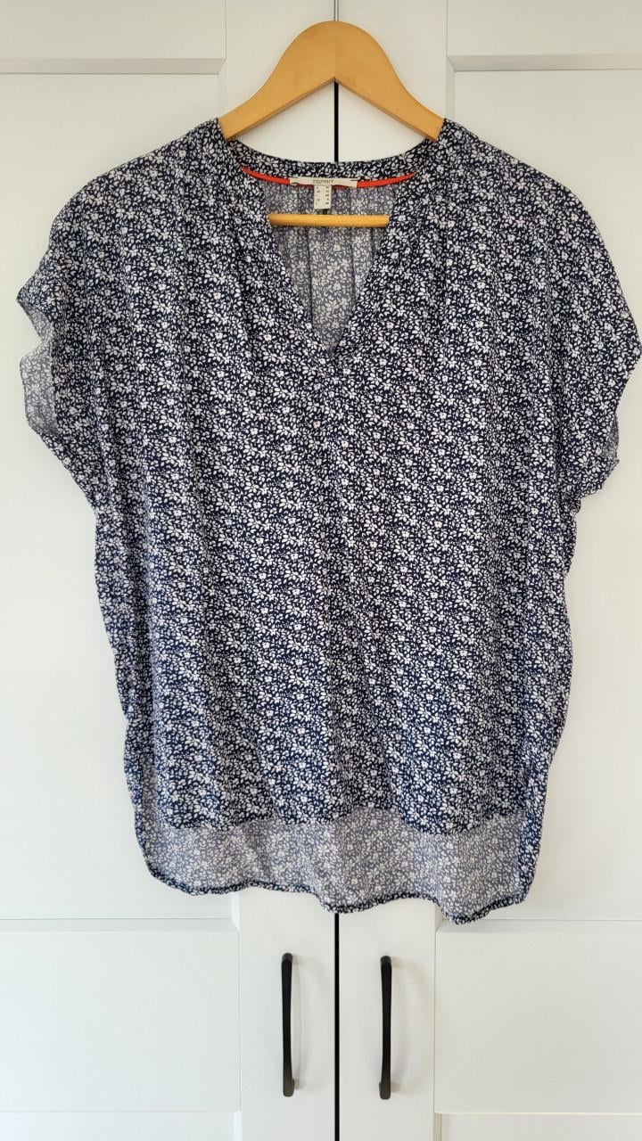 ESPRIT gebloemde viscose blouse top blauw, mt 36