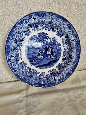 Keramisch bord wit/blauw  Ruth en Boaz