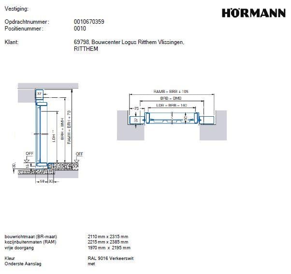 Hörmann kanteldeur N80 2110x2315 mm NIEUW