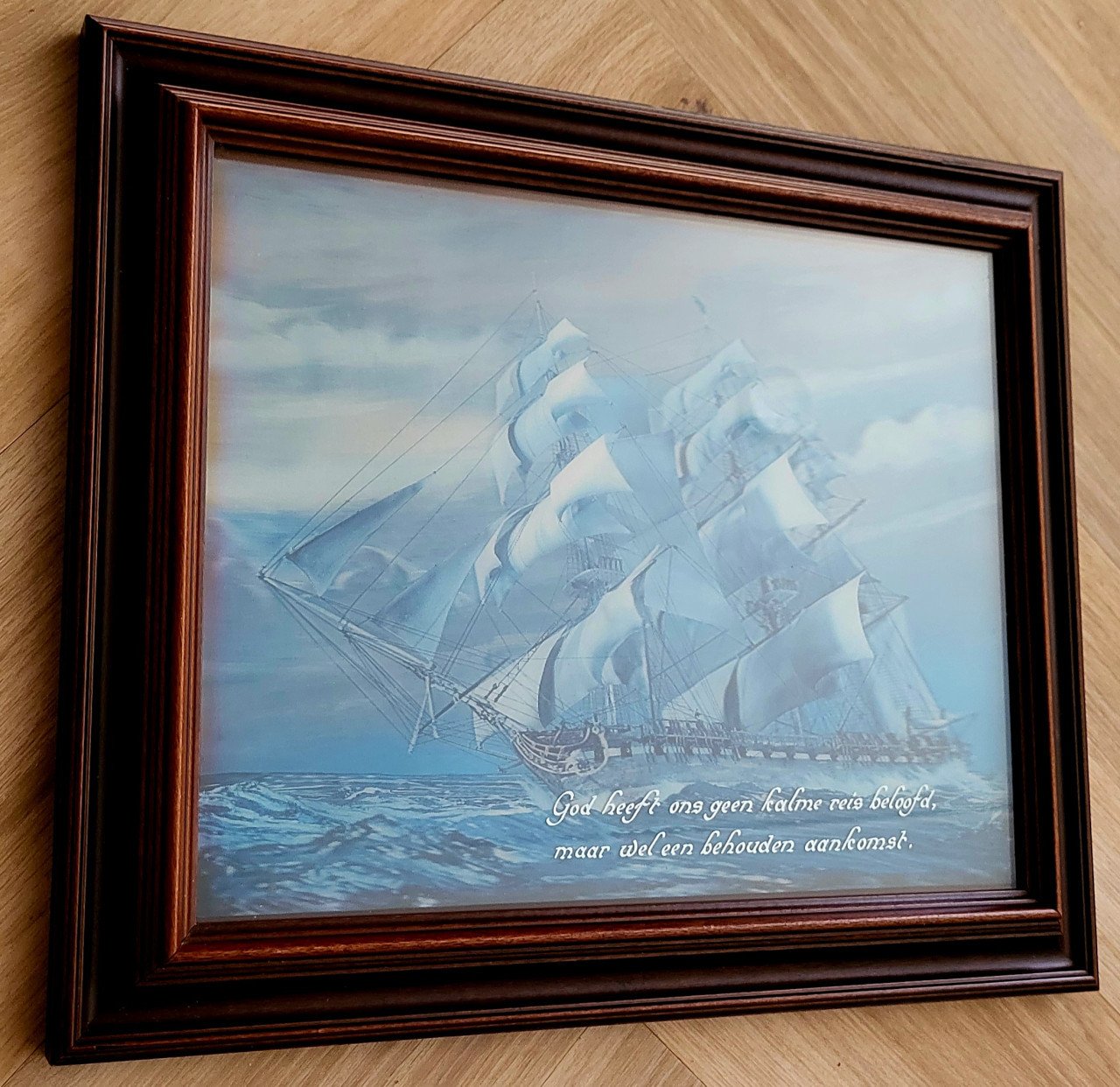Vintage 3D Clipper Schip Hologram in Houtenlijst