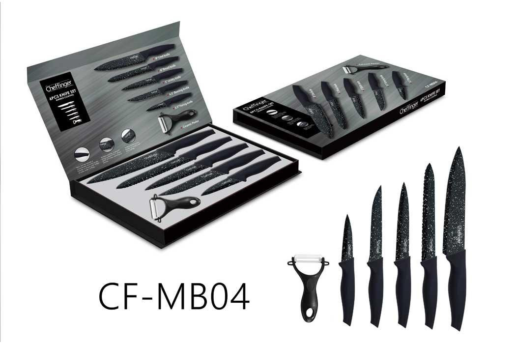 Luxe 6-delige Messenset met Marmeren Coating – Inclusief Magnetische Cadeau