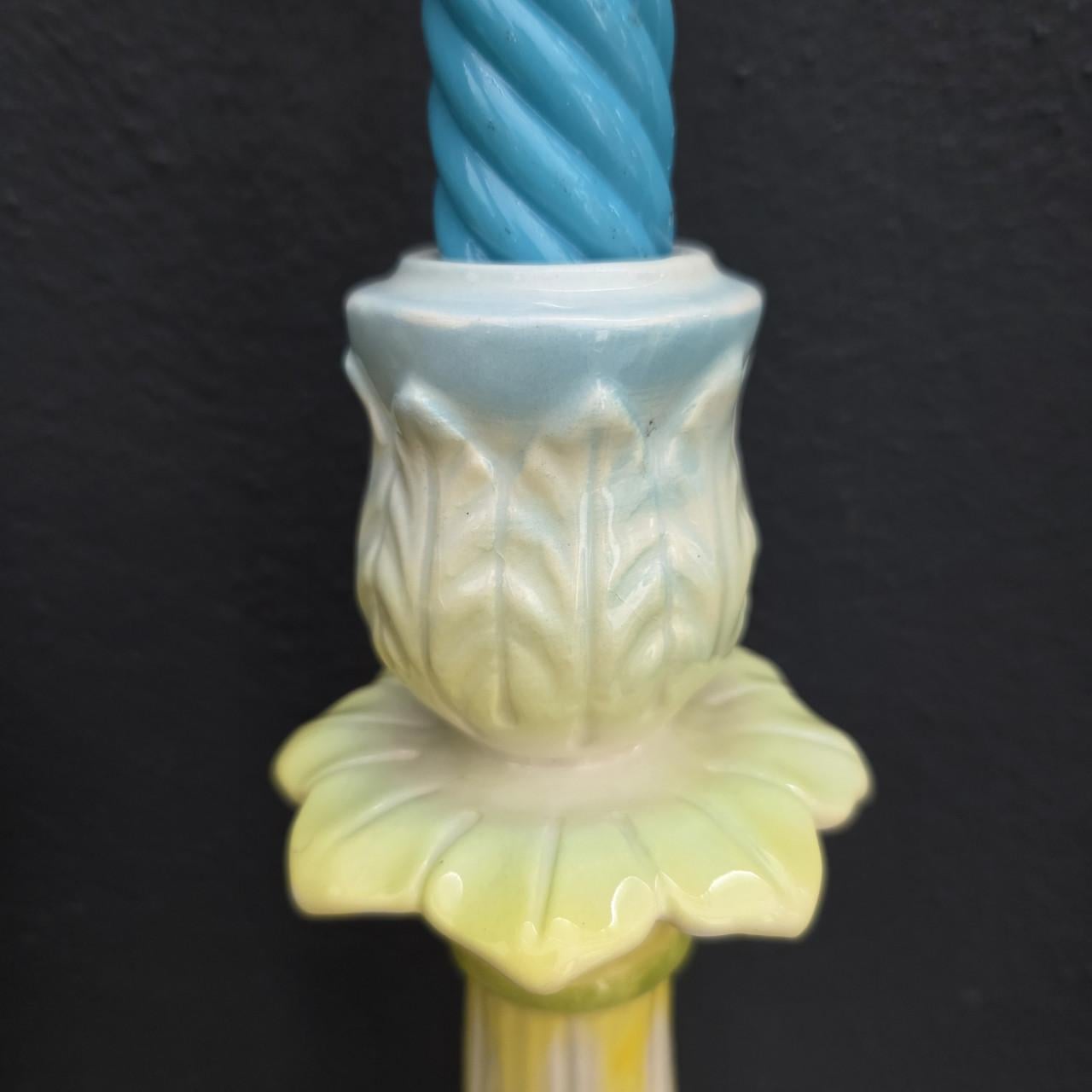 Stel art Nouveau barbotine kandelaars van Bordallo Pinheiro