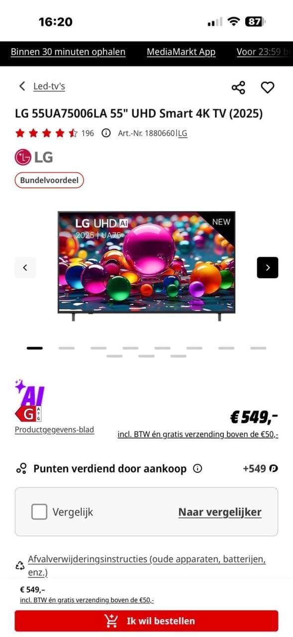 Lg smart tv 55 inch van 2025 als nieuw