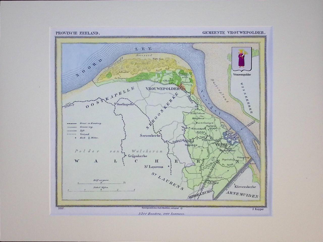 Gemeentekaartjes van J. Kuyper in kleur met Gemeentewapen