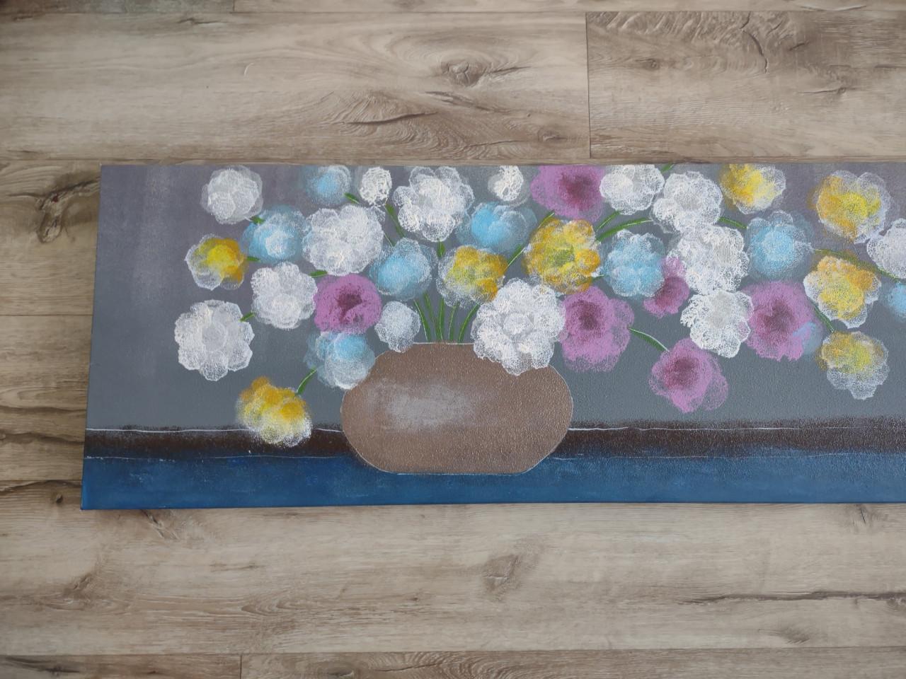 Prachtig groot blauw canvas schilderij met bloemen IKEA.