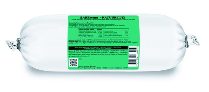 Laatste rollen op voorraad  !  Barfmenu diepvriesvoer rollen van 1000 gram
