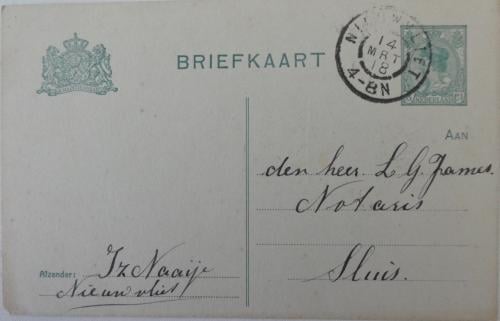 Briefkaart, 1918, Nieuwvliet – Sluis