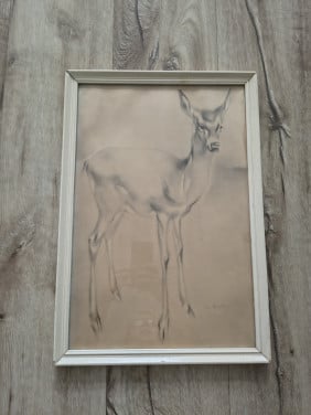 H. van Meegeren - hertje. Schets, welbekende schilderij hert