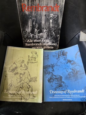 3 Boeken  Rembrandt: alle etsen, drawings of Rembrandt vol.1 & 2