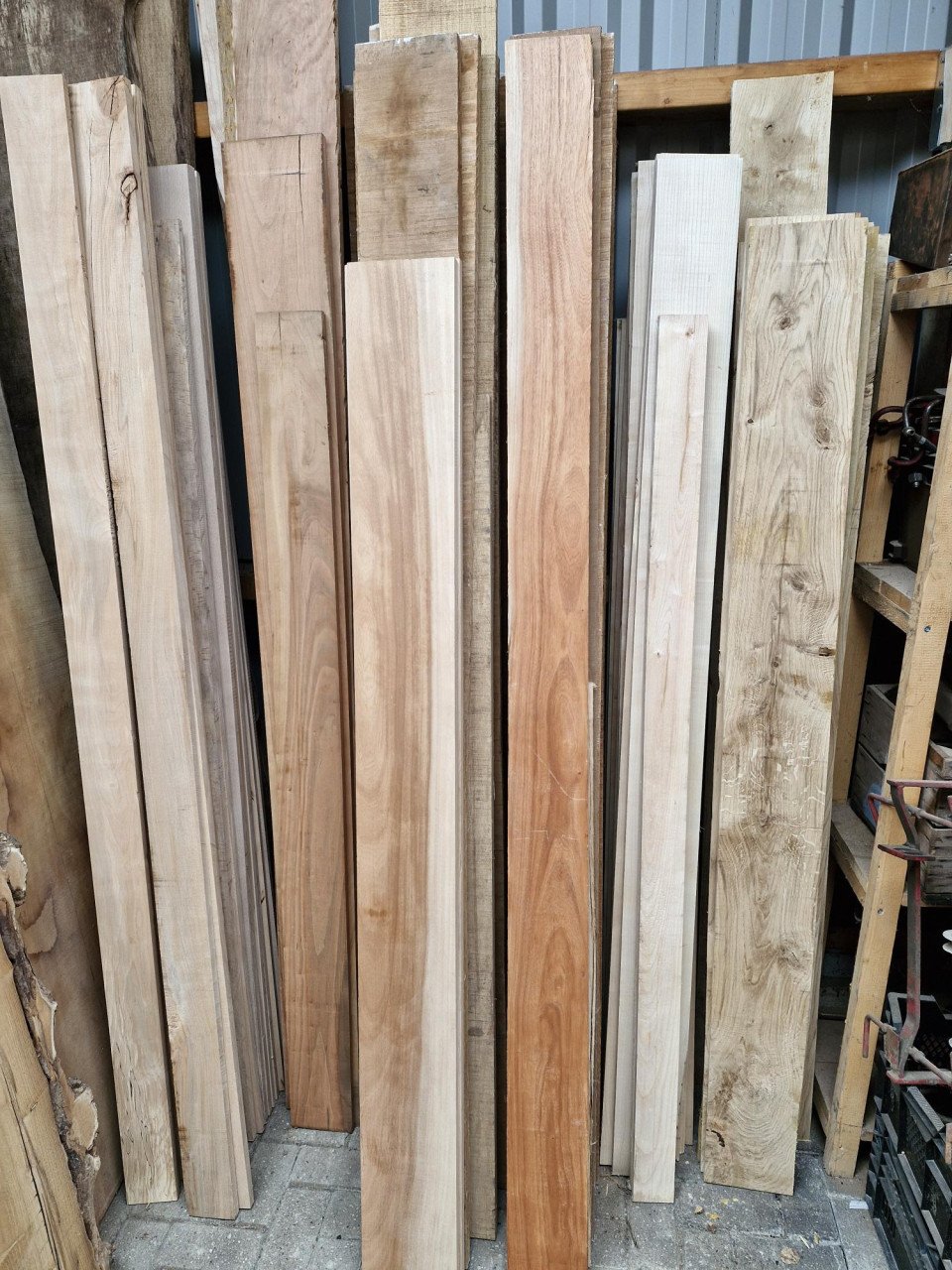 Planken mahonie, eiken, kersen, beuken, en teak