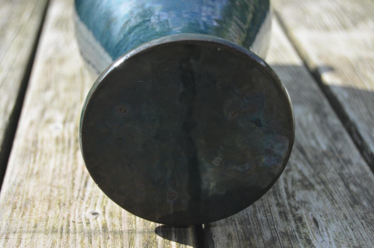 Mooie blauw/groene keramieke fles/vaas