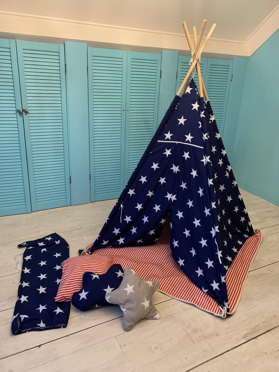 Speeltent tipi blauw-rood