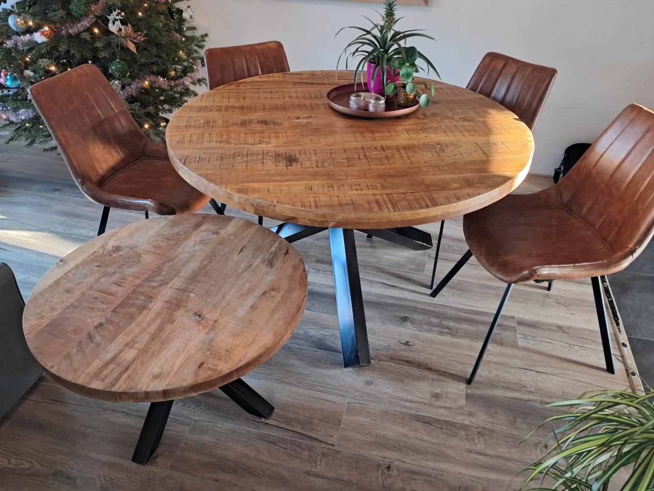 Set eettafel + salontafel mangohout