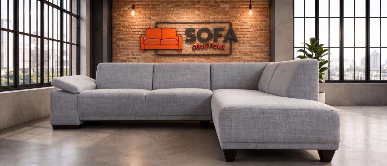 Mooie Grijze Stoffen Hoekbank- Moderne Lounge Zit-Gratis Levering