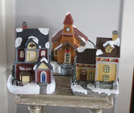 Set van 3 kunststof kerst huisje smet verlichting
