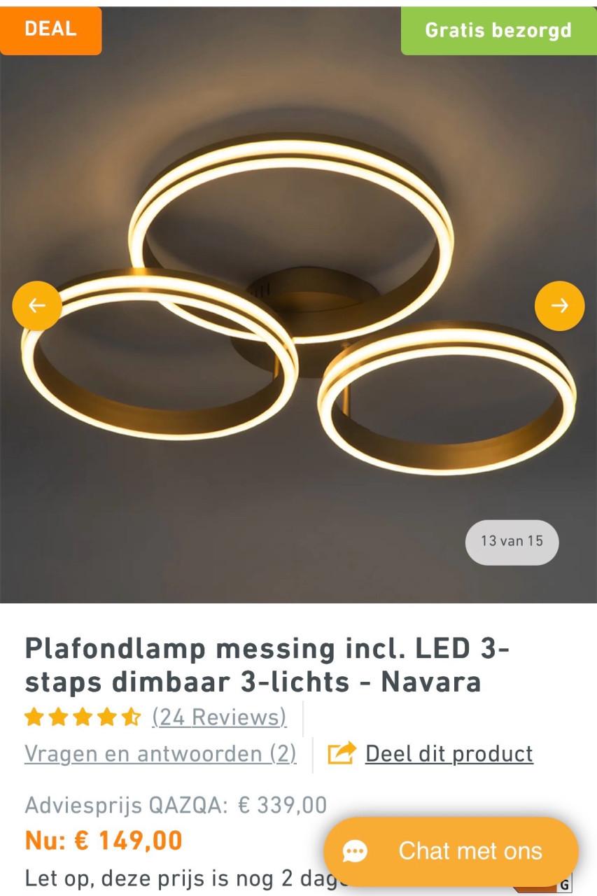 Plafondlamp messing Led 3 staps dimbaar